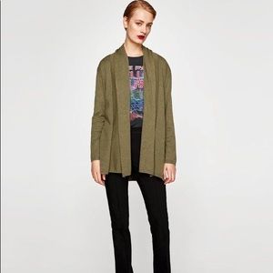 ZARA Olive Green Draped Neck Cardigan with belt